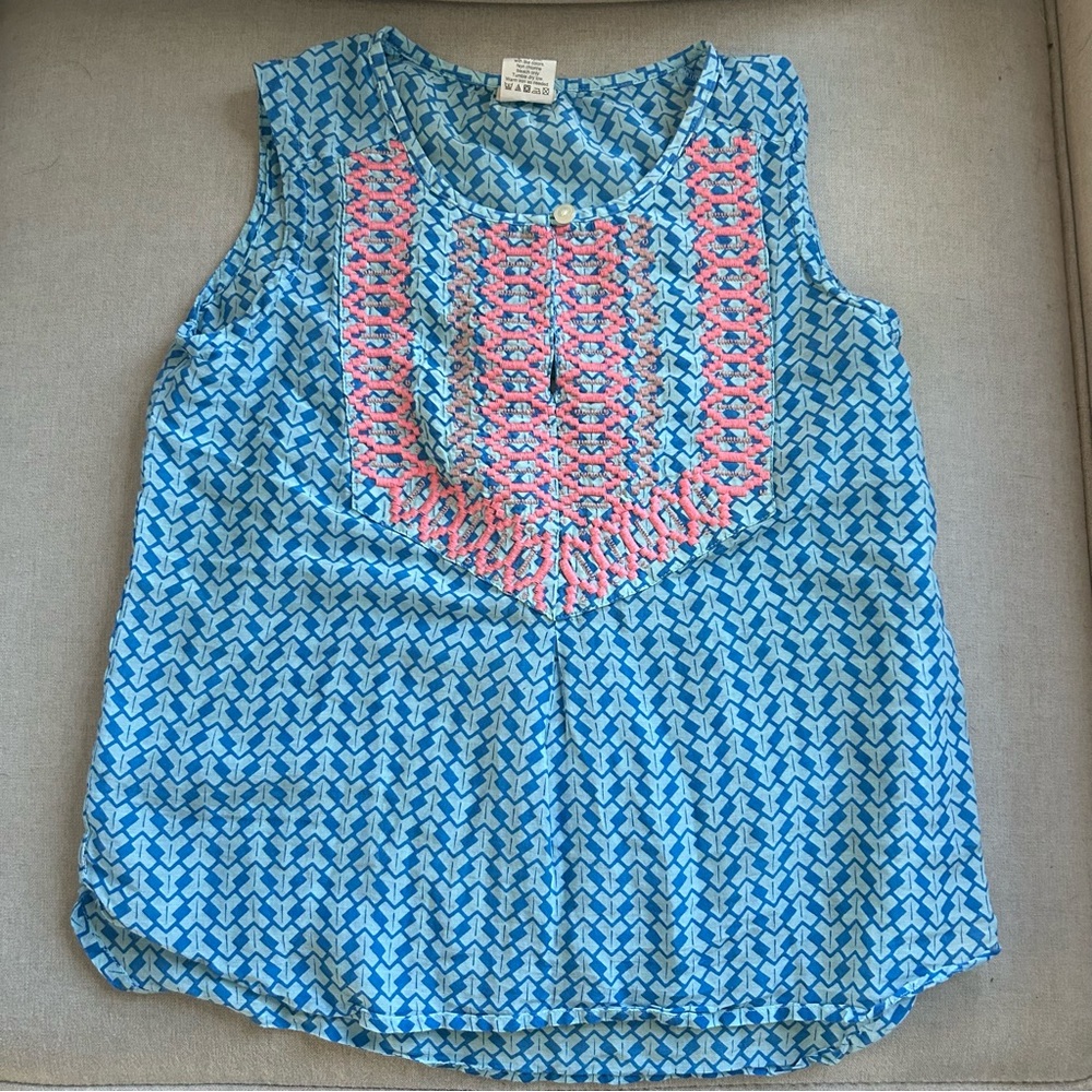 Crewcuts Blue and Pink Patterned Girl’s size 8 lightweight sleeveless blouse